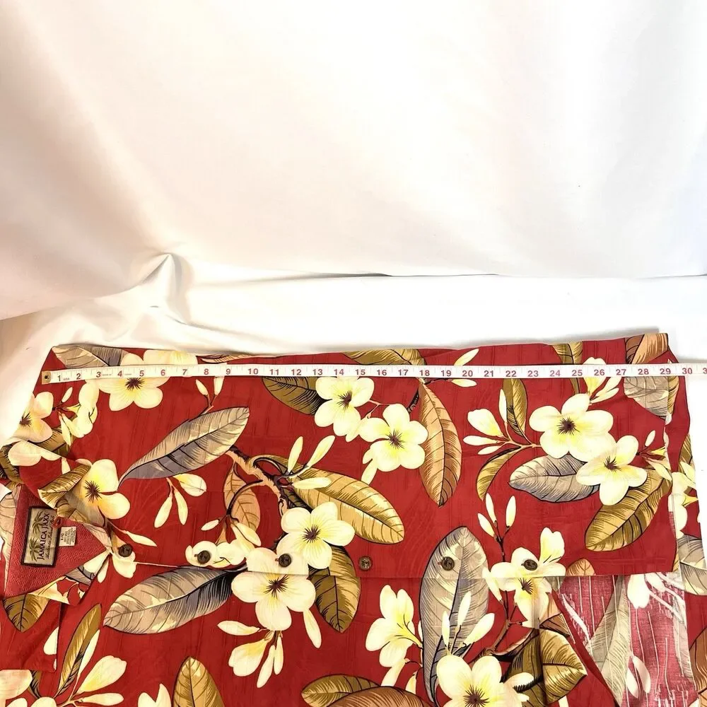 Jamaica Jaxx 100% Silk Hawaiian Shirt Men’s L Red Floral Aloha Boho